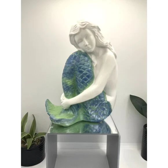Hand Painted Mermaid Sculpture Figurine Nautical Home Decor - Picture 7 of 8